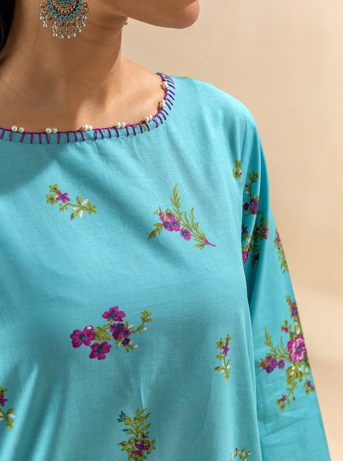 2 PIECE PRINTED LAWN SUIT-TENDER SKY