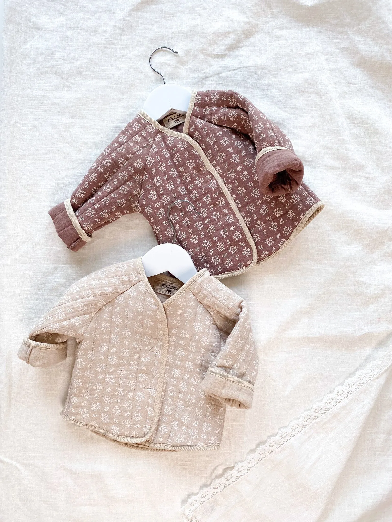 Baby & toddler quilted jacket / muslin branches - dark muave