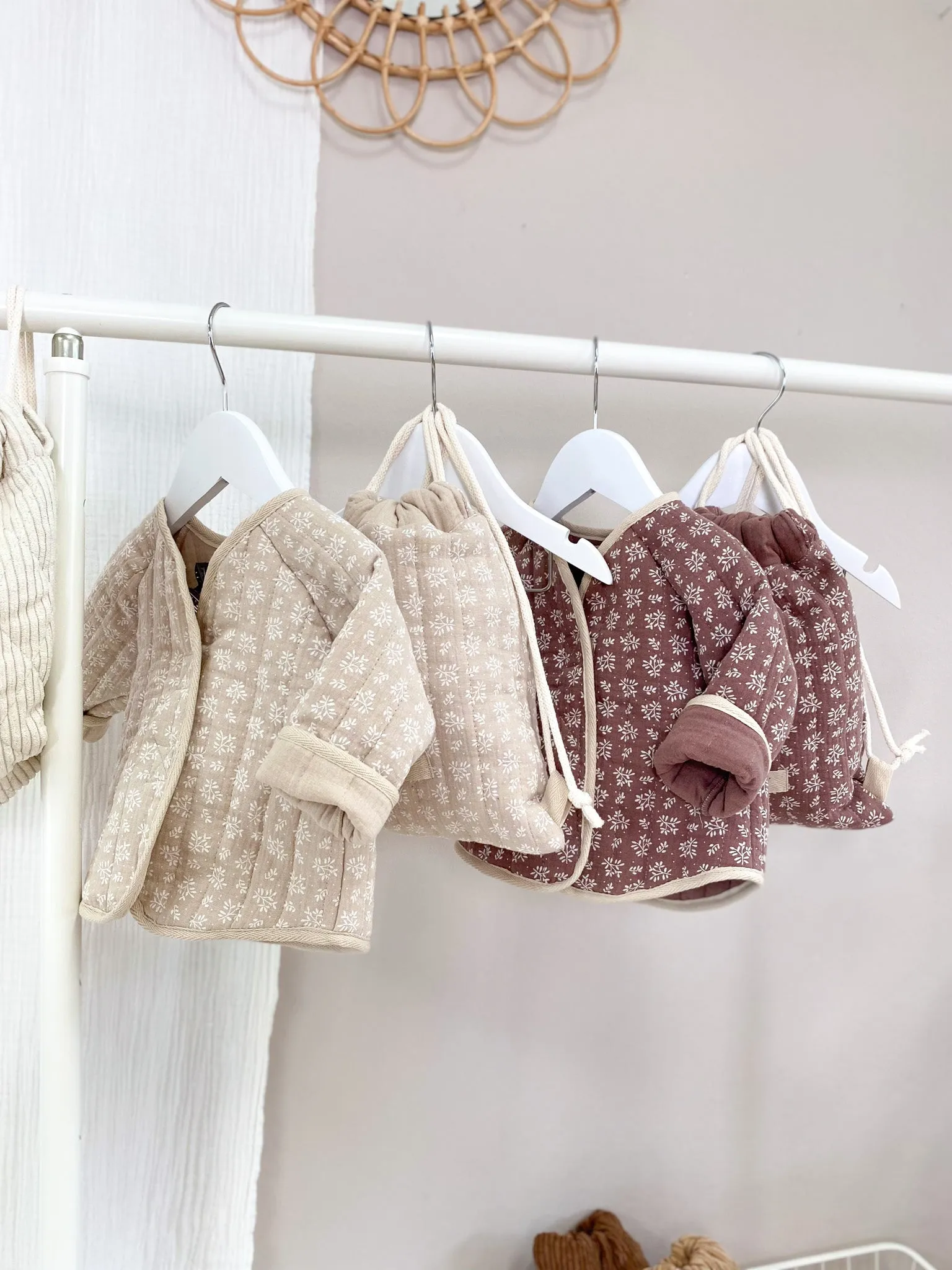 Baby & toddler quilted jacket / muslin branches - dark muave