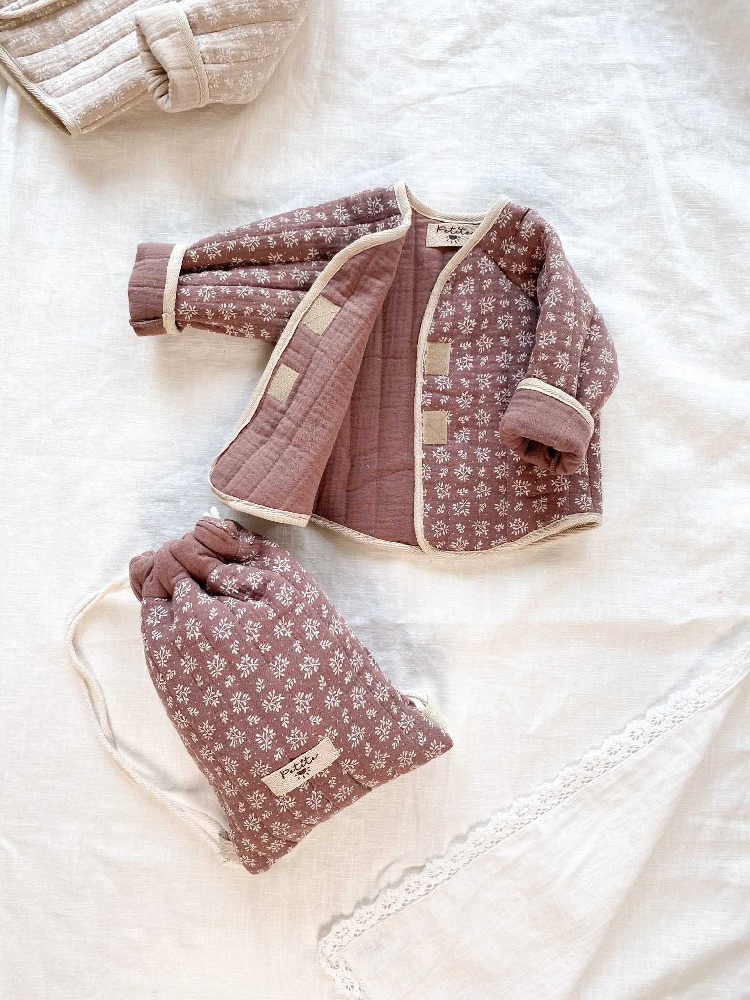 Baby & toddler quilted jacket / muslin branches - dark muave