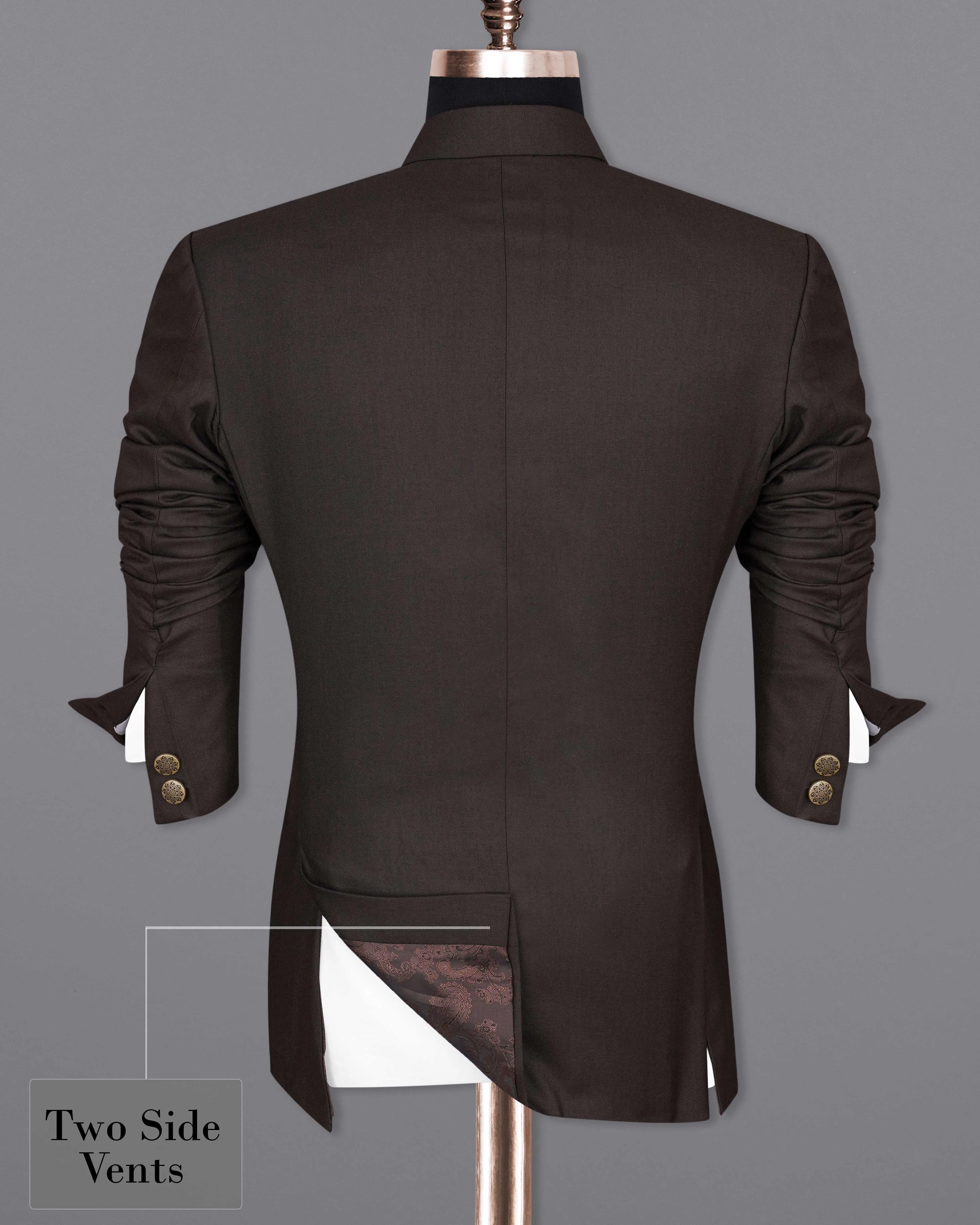 Baltic Sea Brown Cross Placket Bandhgala Blazer
