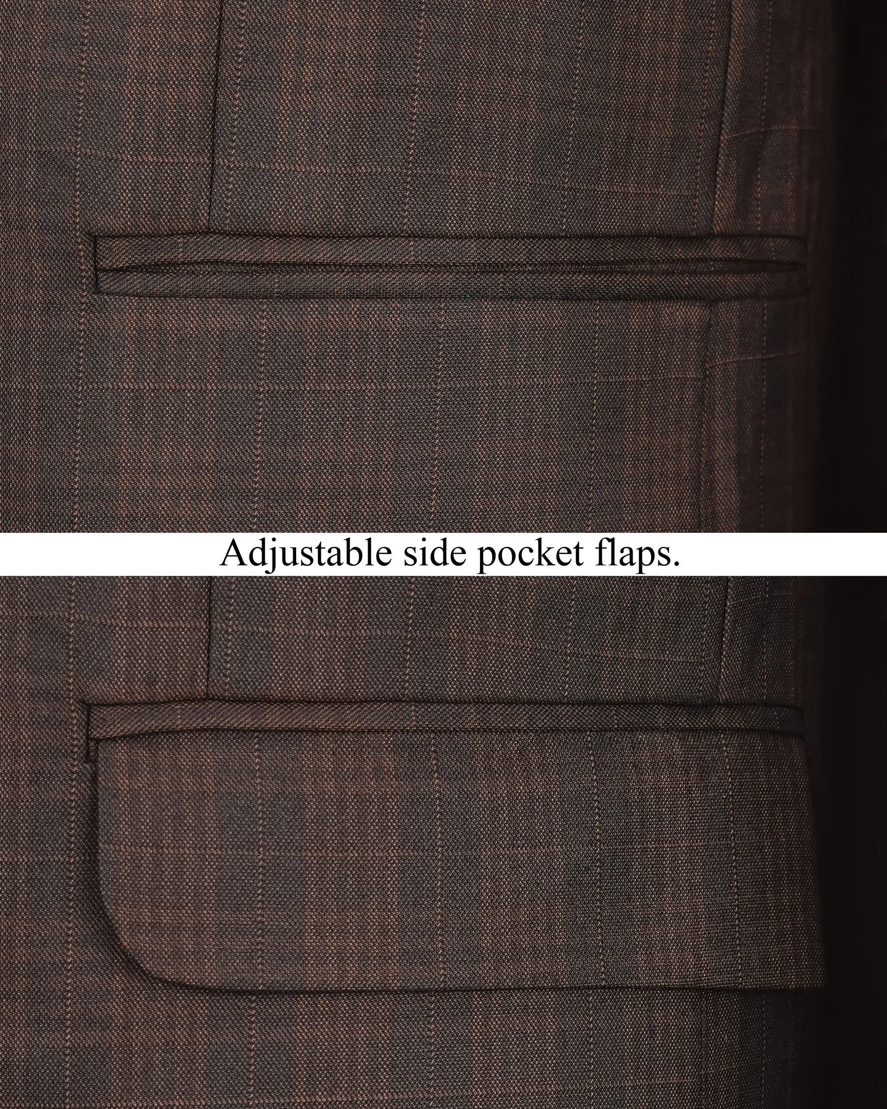 Birch Brown Plaid Cross Placket Bandhgala Blazer