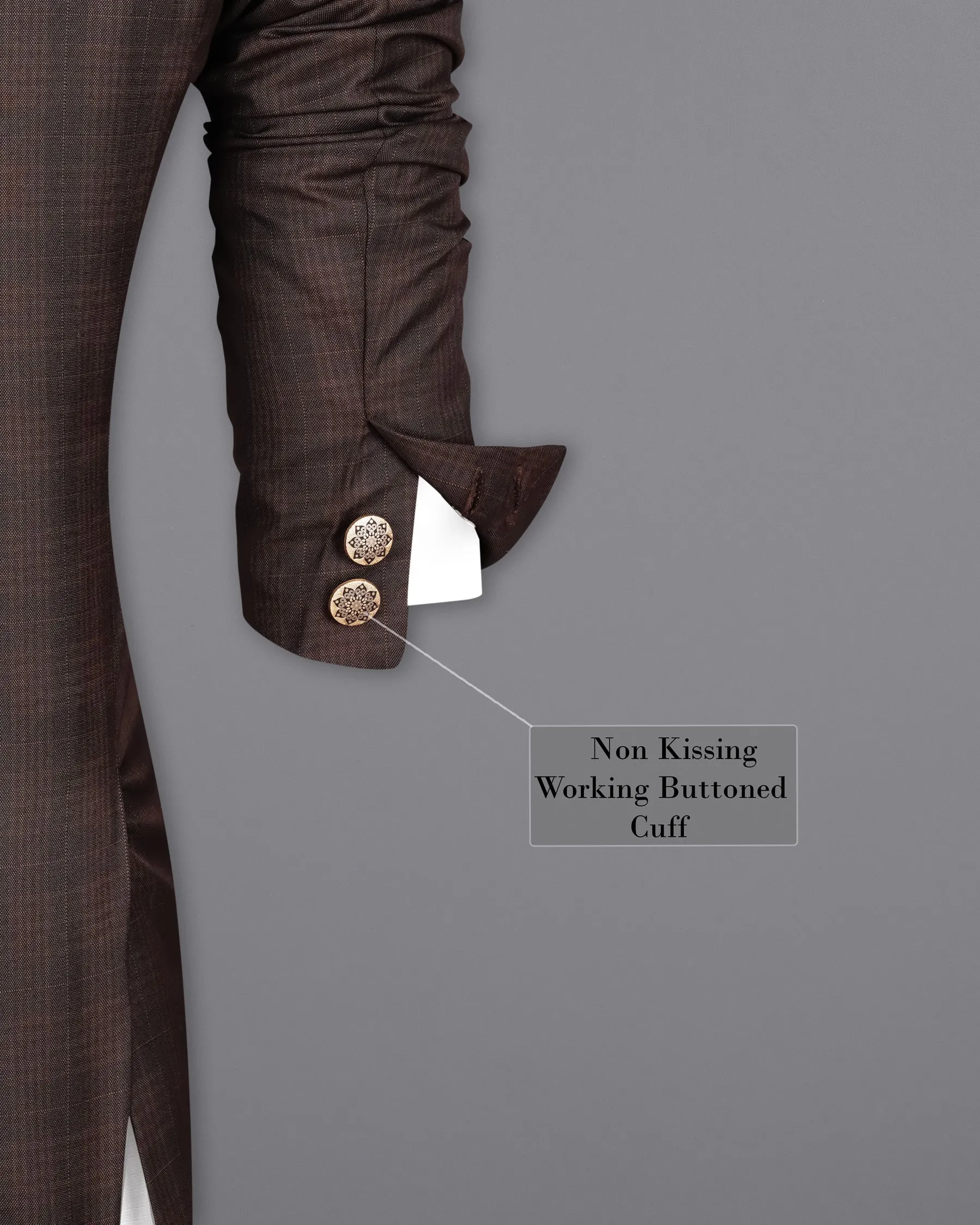 Birch Brown Plaid Cross Placket Bandhgala Blazer