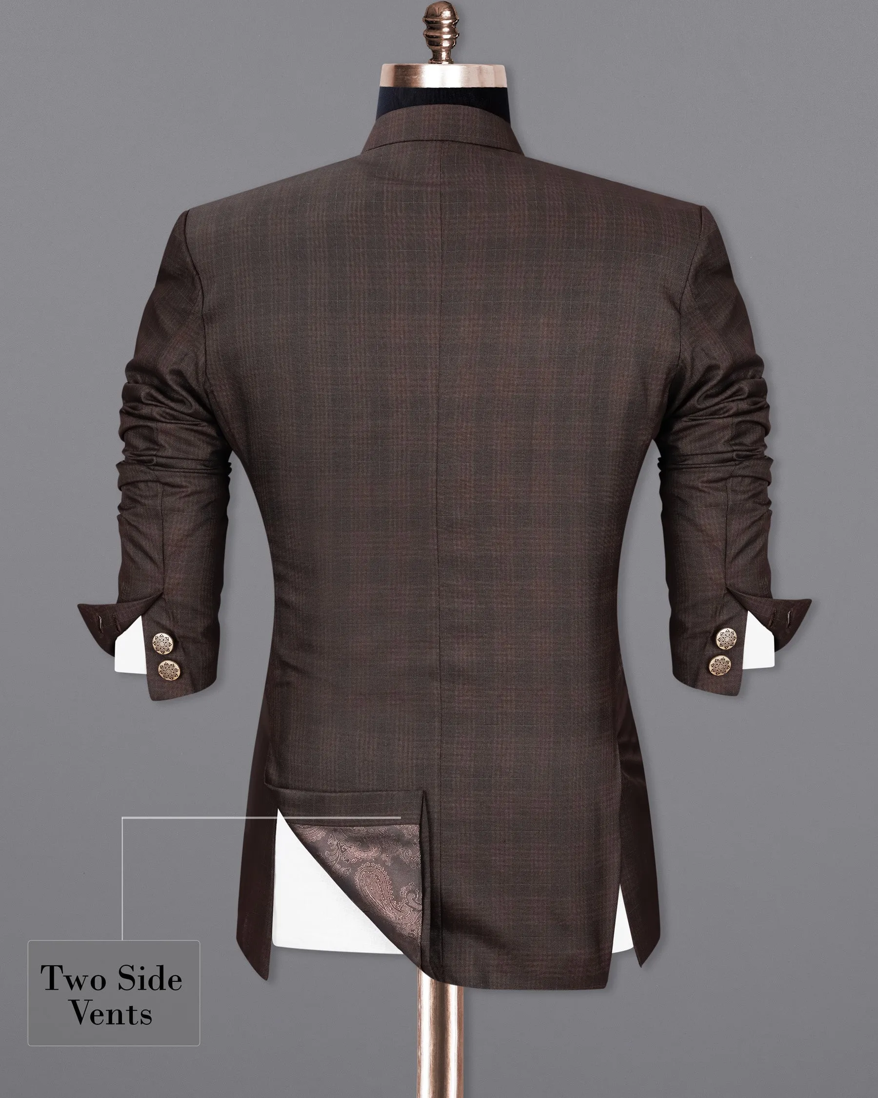 Birch Brown Plaid Cross Placket Bandhgala Blazer