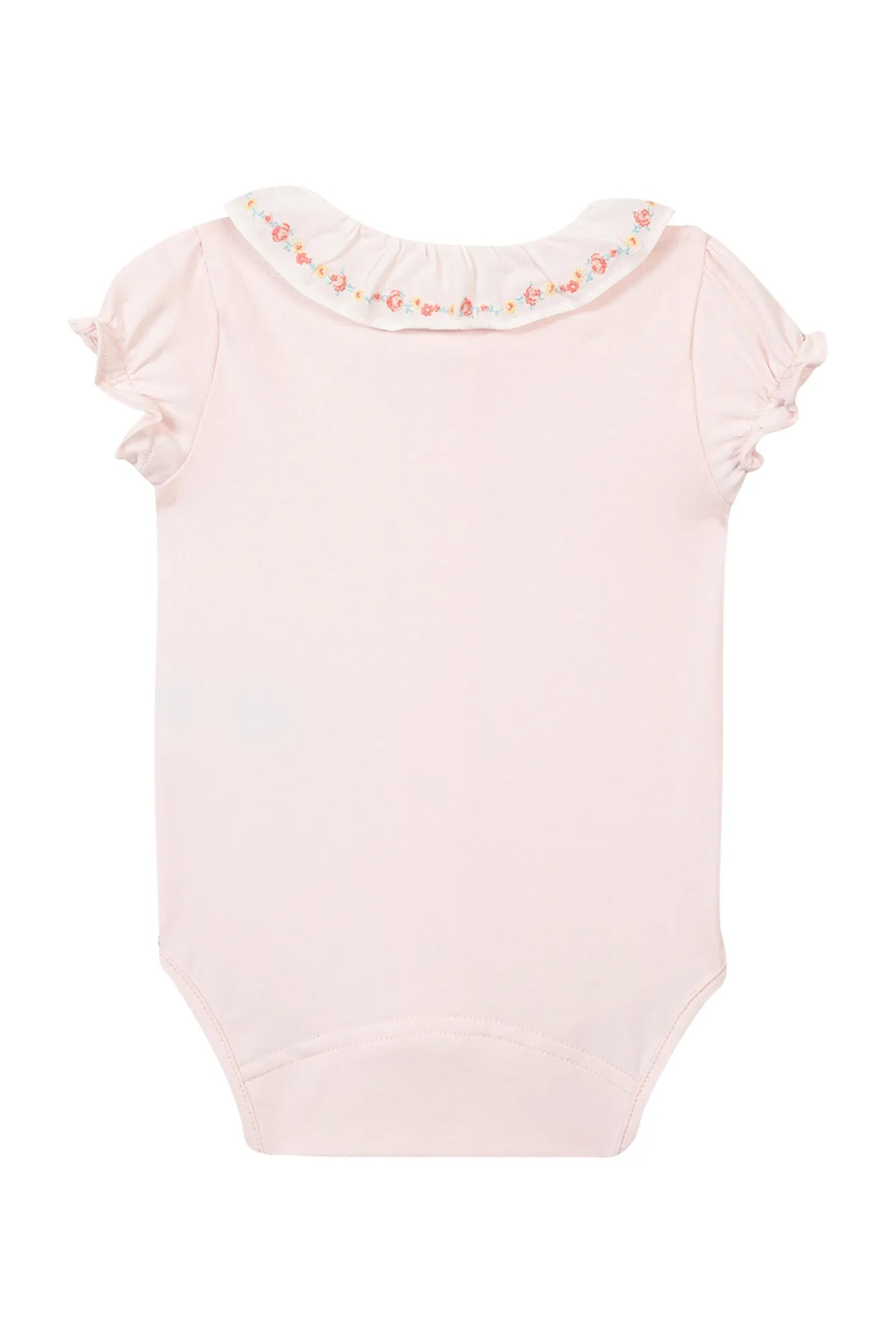 Bodysuit - Pink Ruffled Collar Embroidered