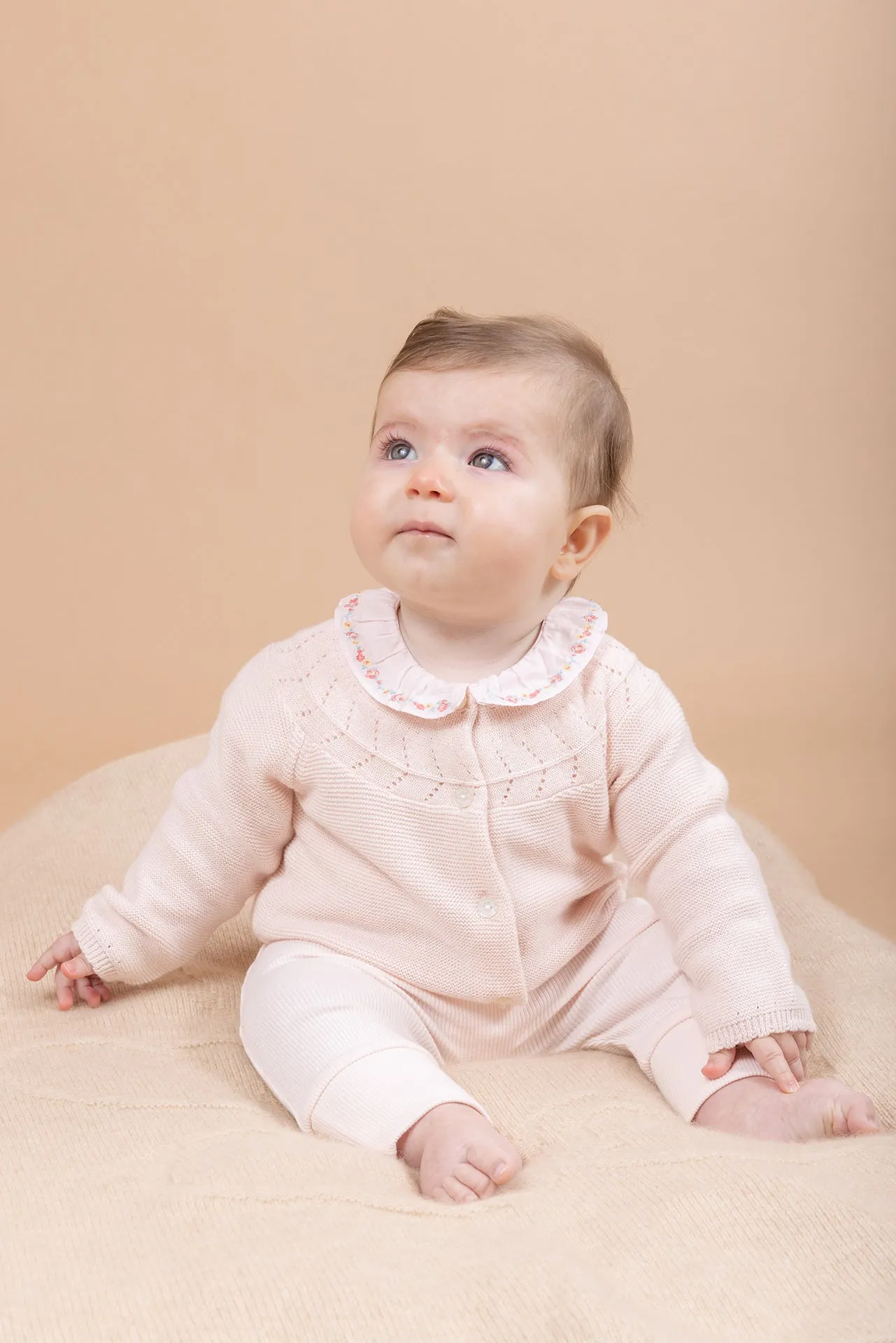 Bodysuit - Pink Ruffled Collar Embroidered