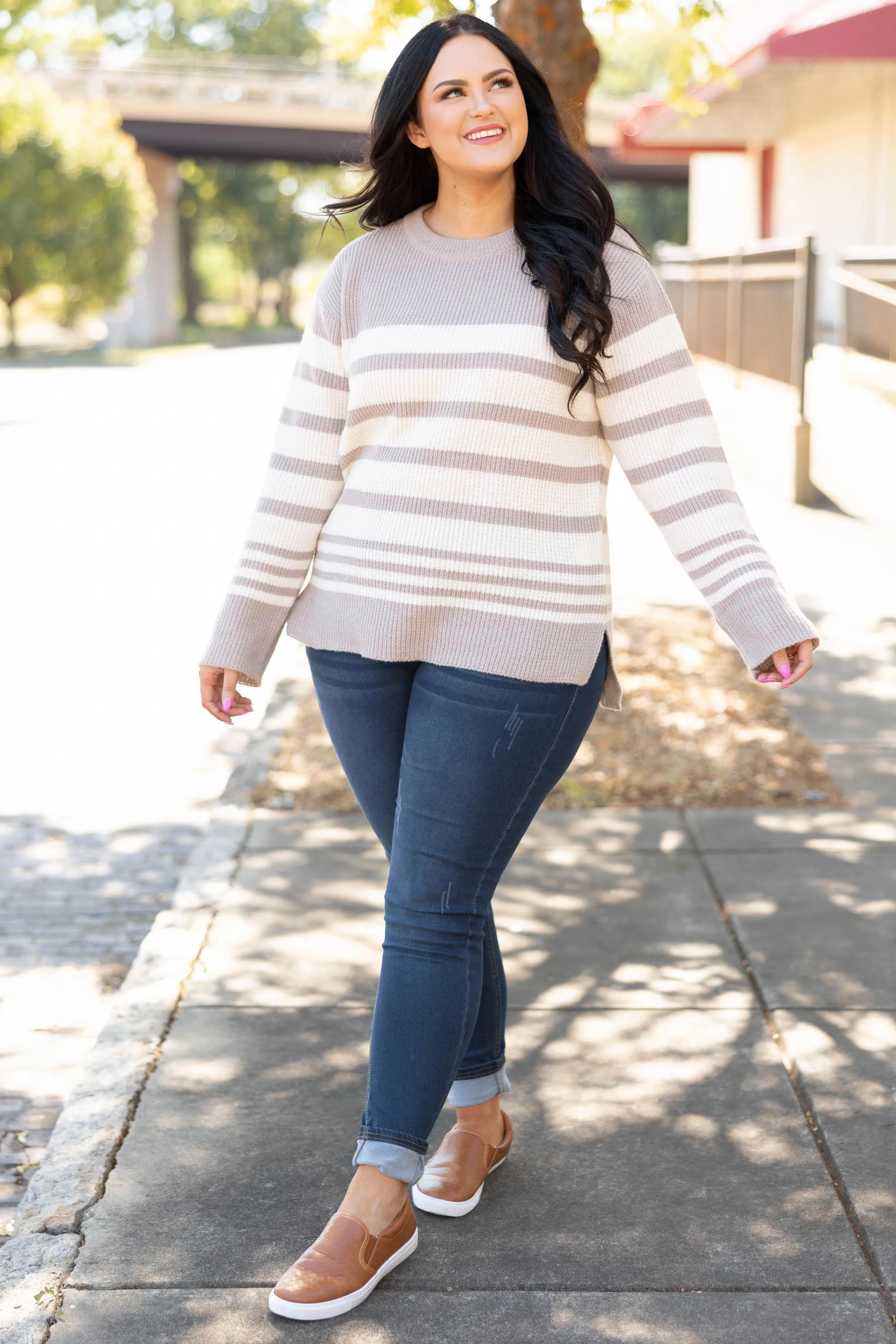 Boundless Faith Sweater, Taupe-Ivory