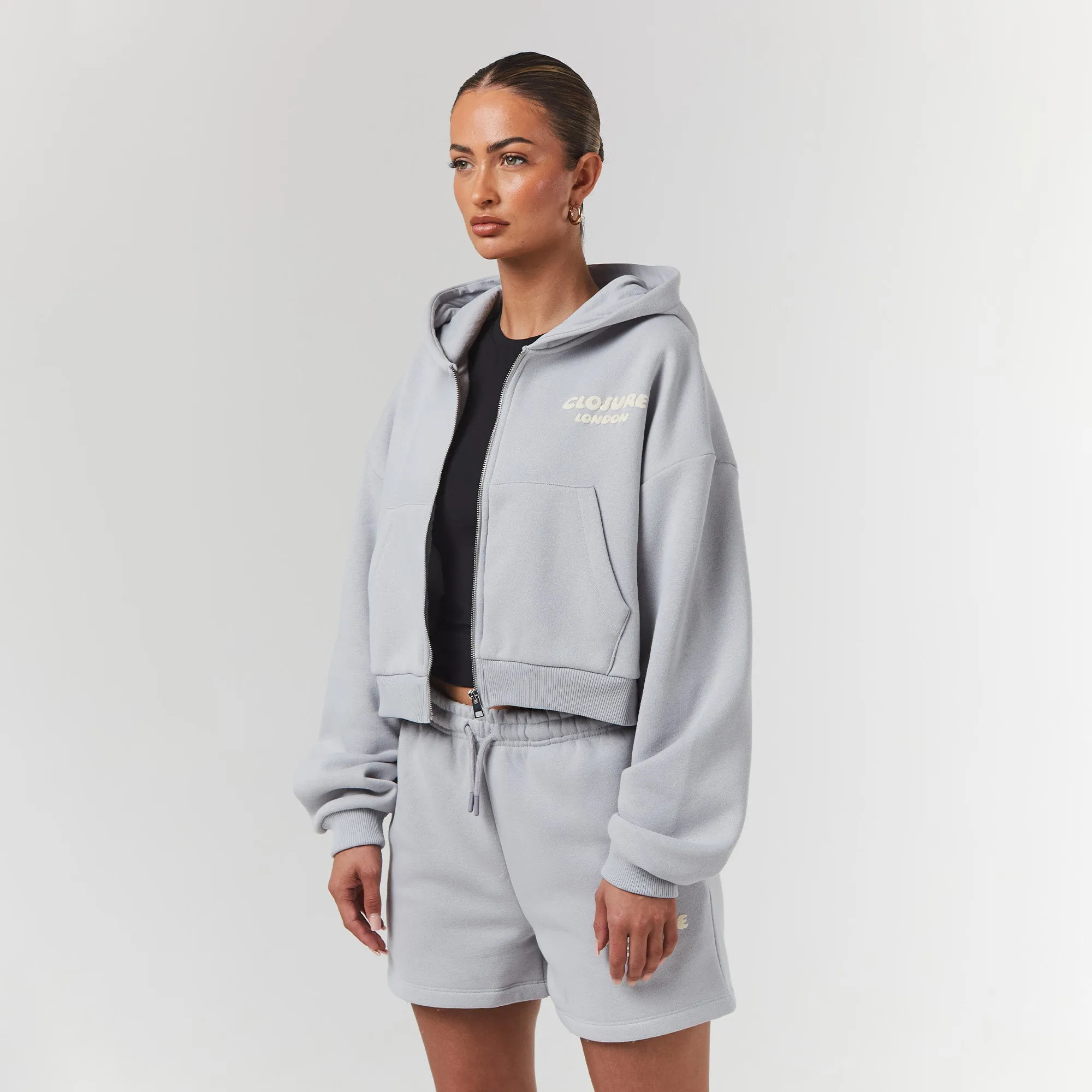 Bubble Logo Print FZ Hood Twinset | Ice Grey