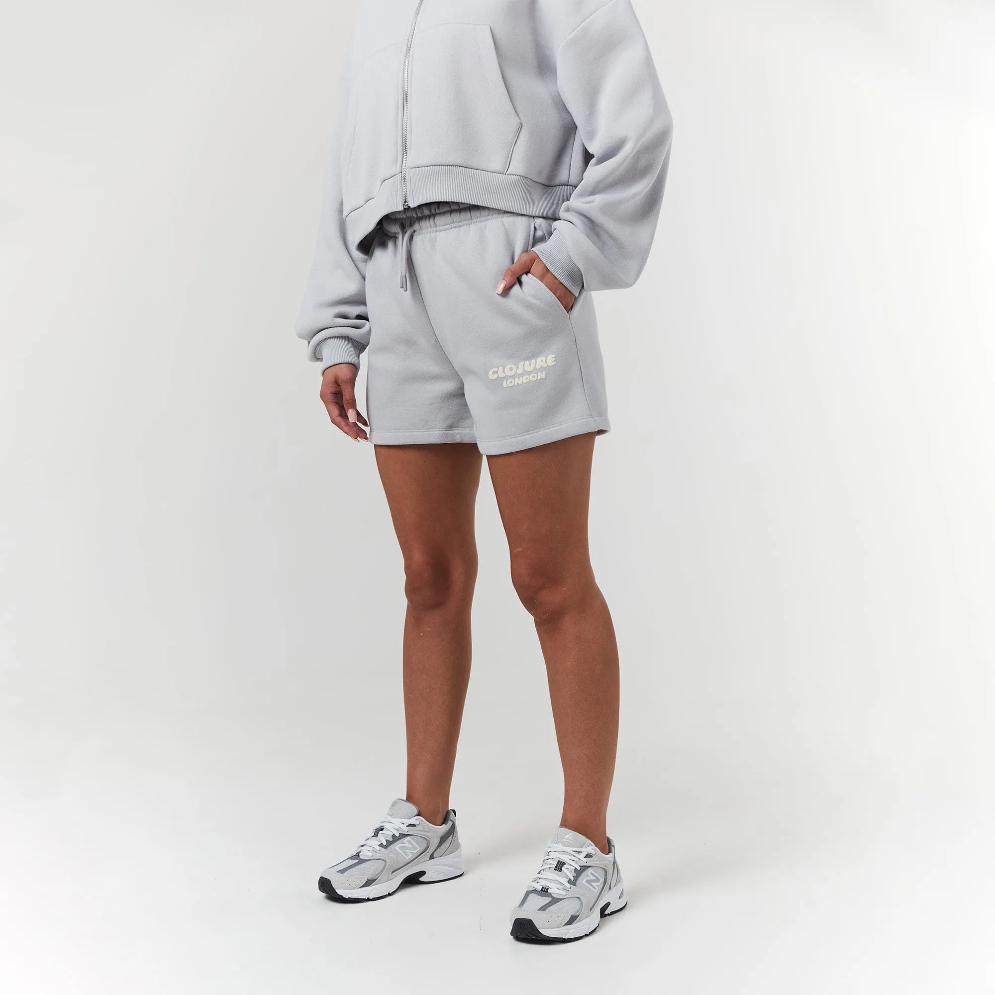 Bubble Logo Print FZ Hood Twinset | Ice Grey