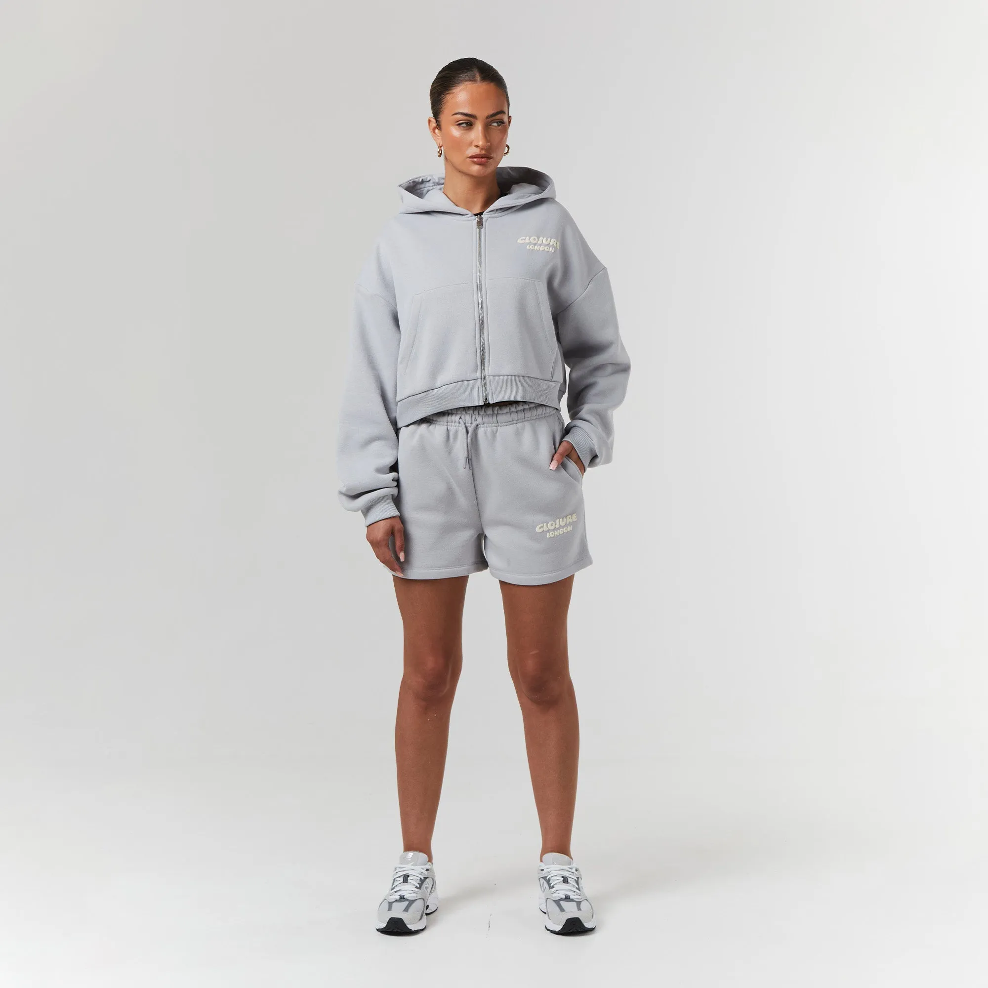 Bubble Logo Print FZ Hood Twinset | Ice Grey