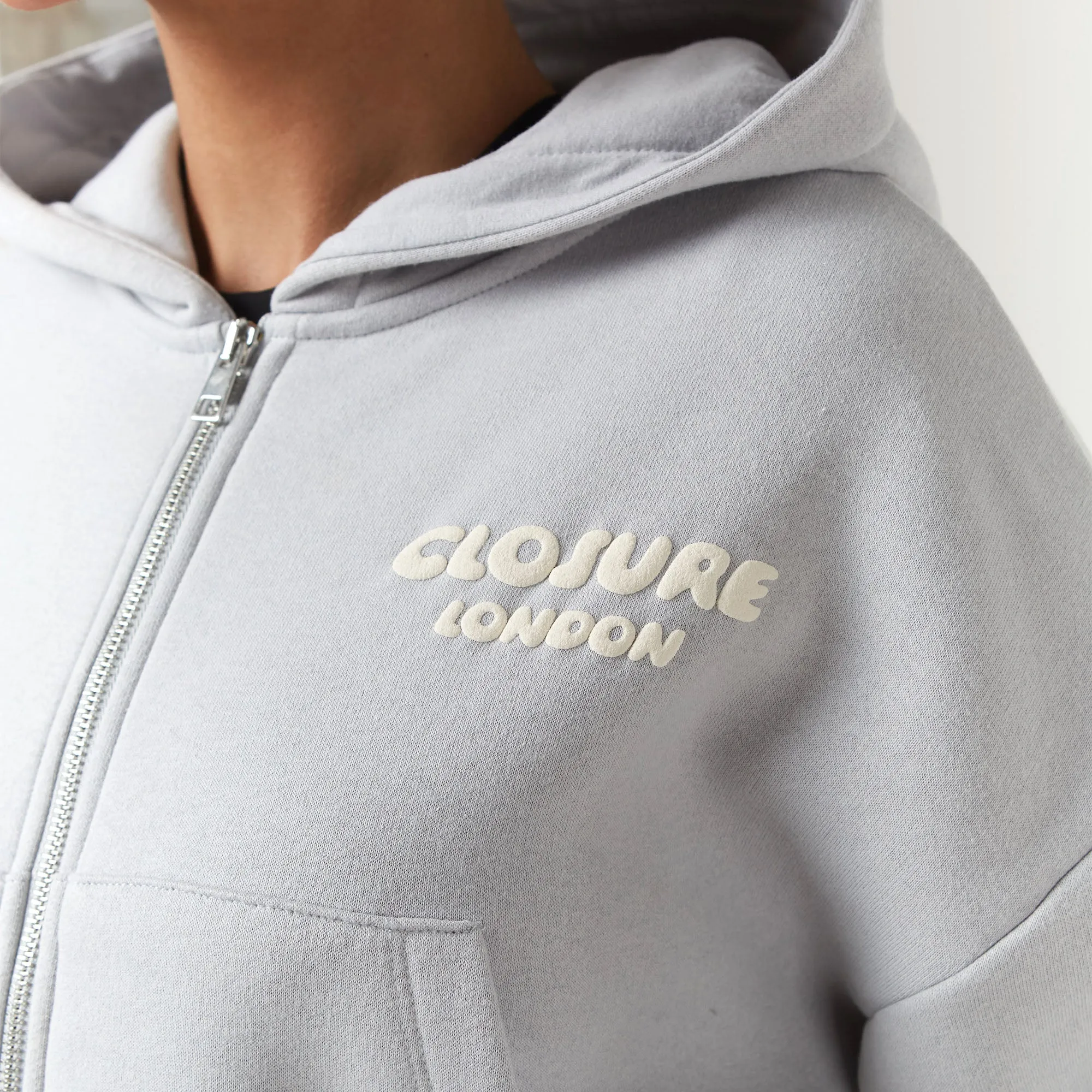 Bubble Logo Print FZ Hood Twinset | Ice Grey