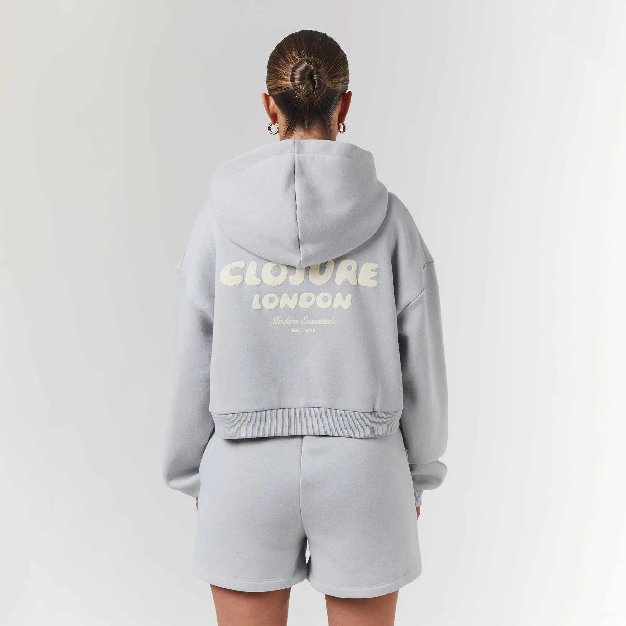 Bubble Logo Print FZ Hood Twinset | Ice Grey