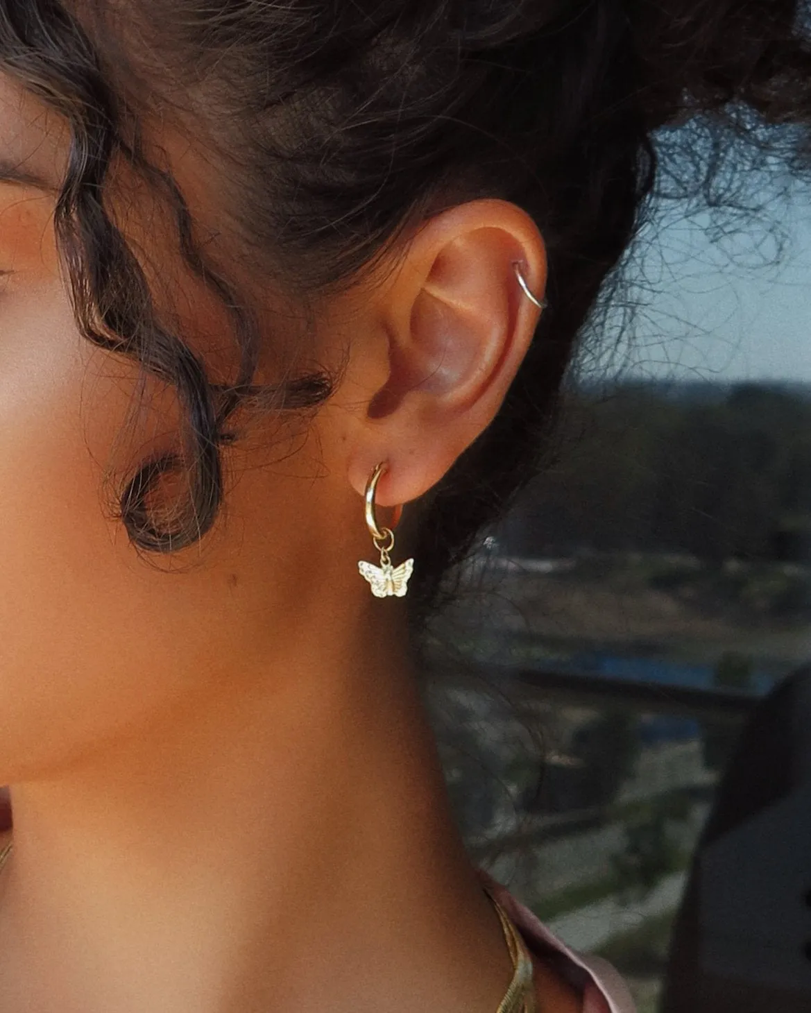 Butterfly Thick Hoop Earrings  - 14k Yellow Gold Fill