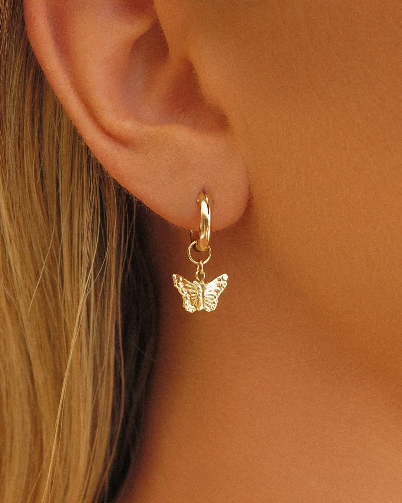 Butterfly Thick Hoop Earrings  - 14k Yellow Gold Fill