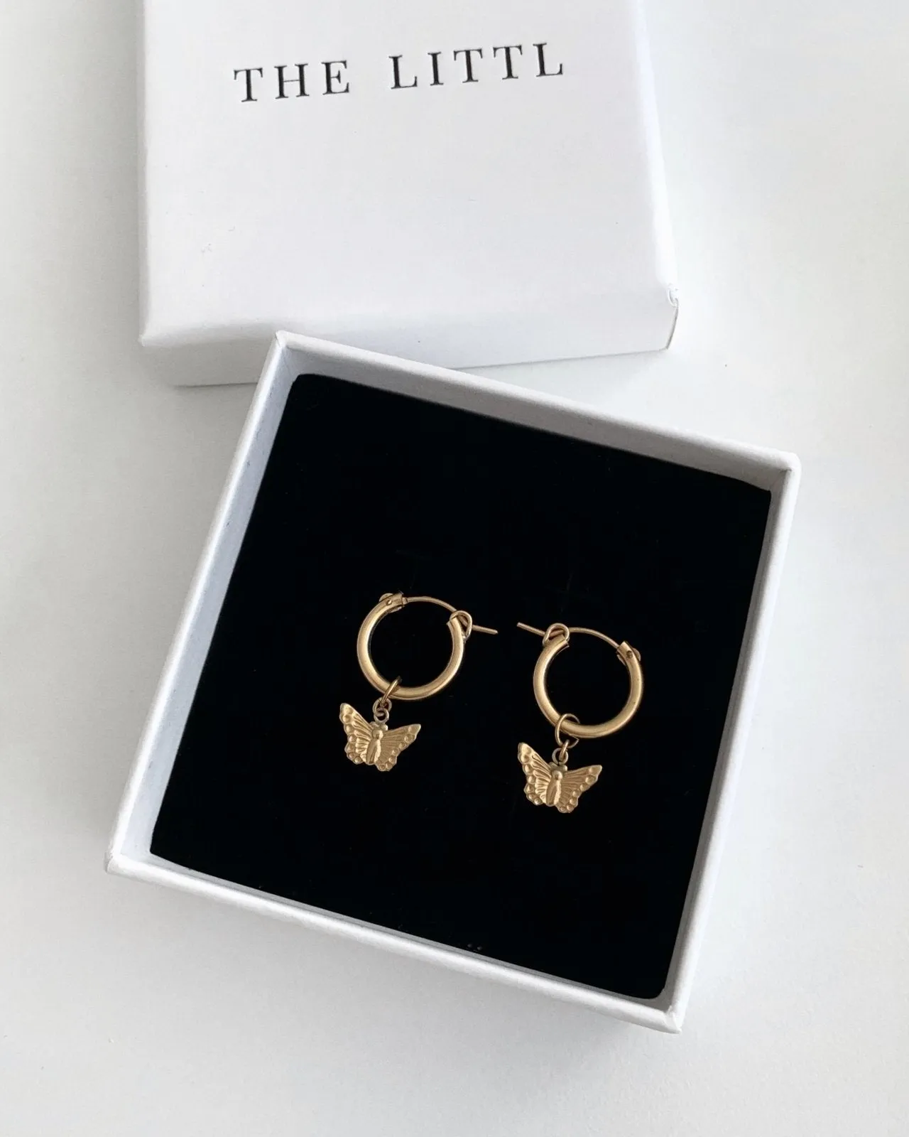 Butterfly Thick Hoop Earrings  - 14k Yellow Gold Fill