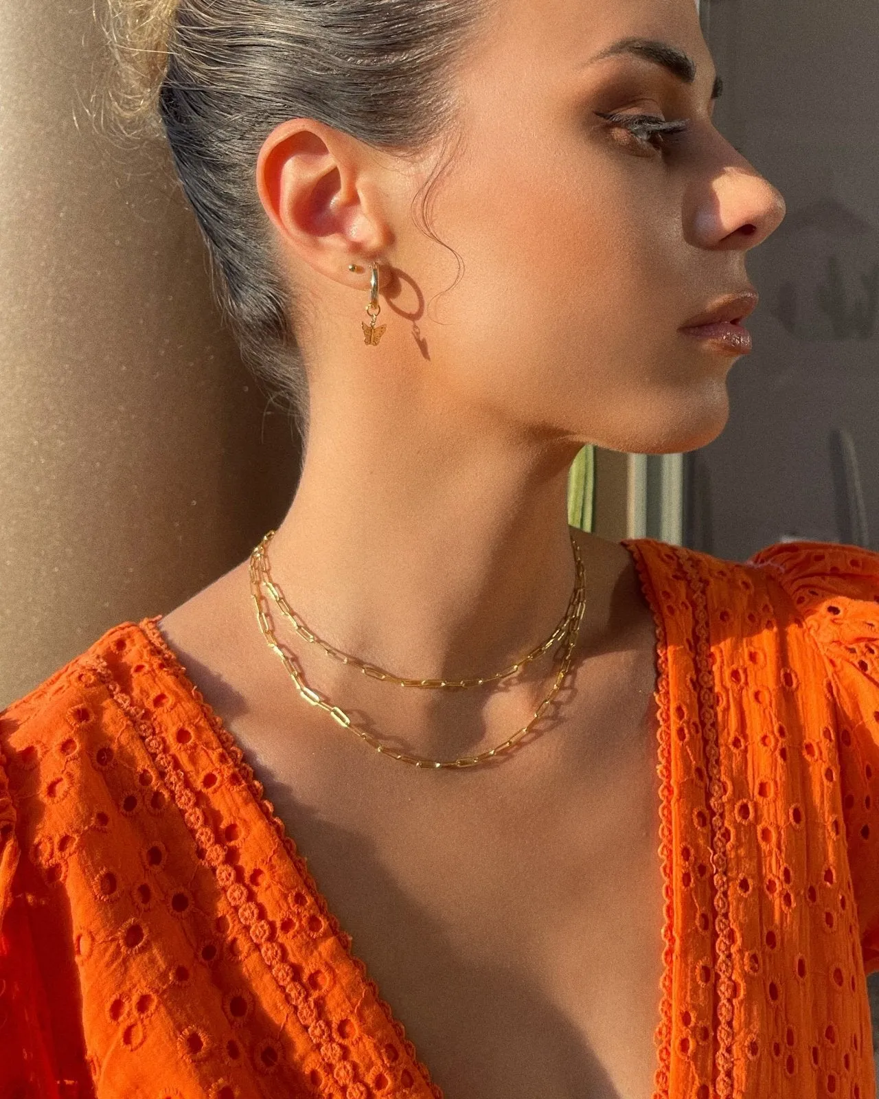 Butterfly Thick Hoop Earrings  - 14k Yellow Gold Fill