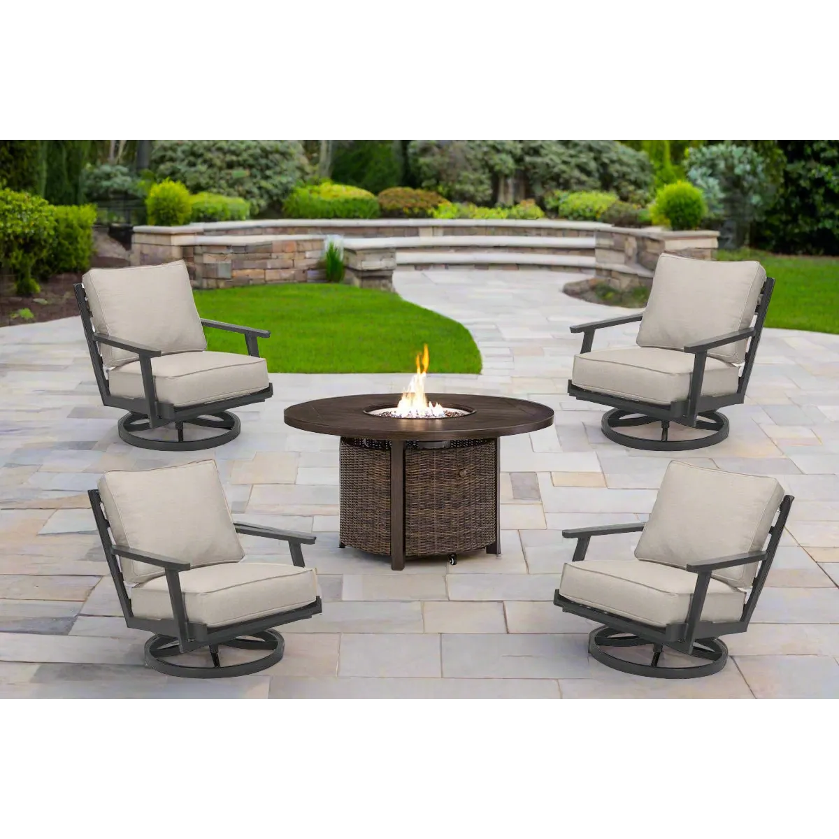Coronado Outdoor 5pc Firepit Chat Set (Firepit  4 Swivel Rockers)