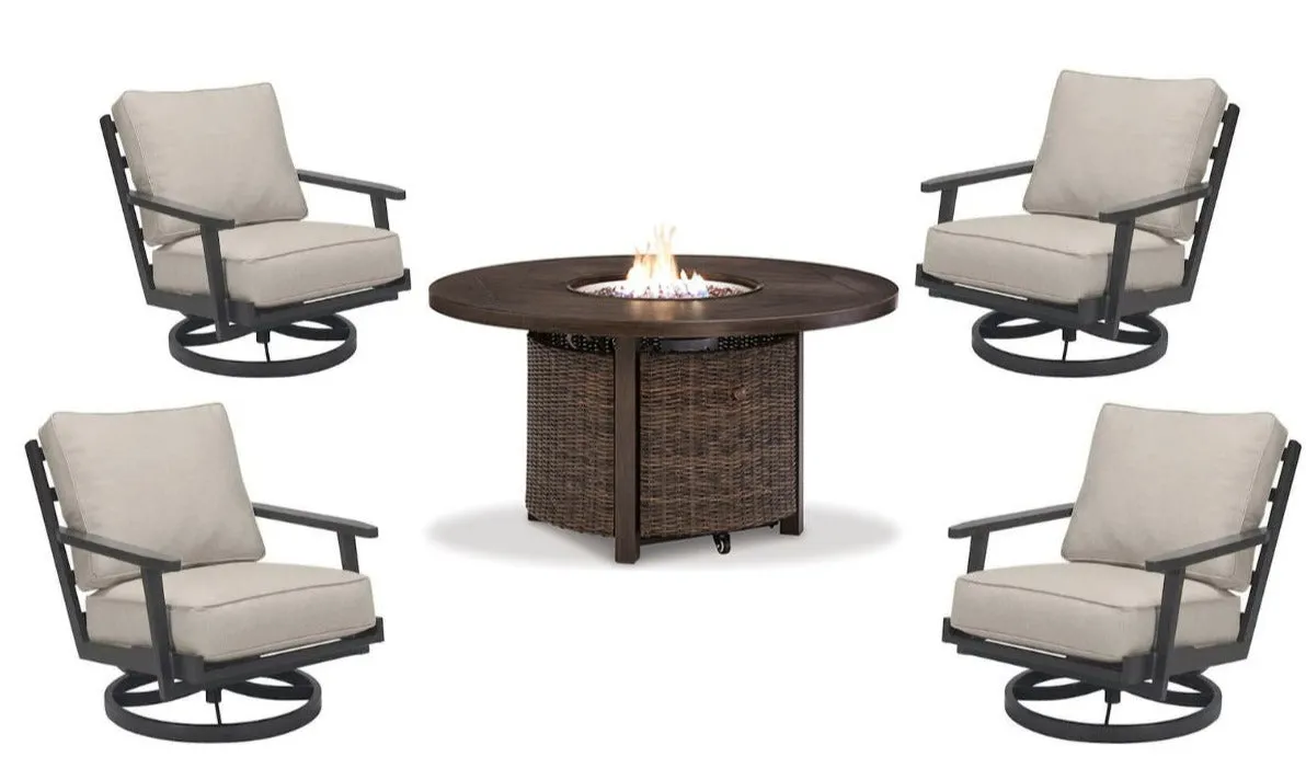 Coronado Outdoor 5pc Firepit Chat Set (Firepit  4 Swivel Rockers)