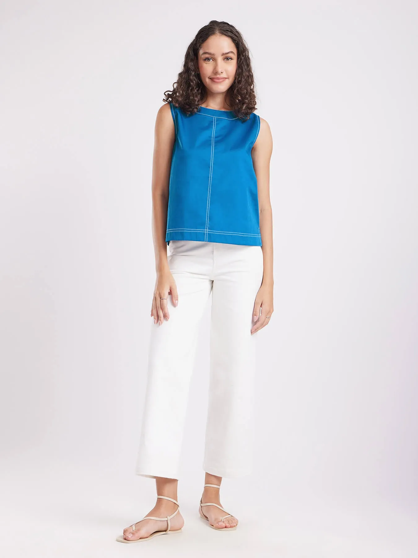 Cotton Satin Top - Blue