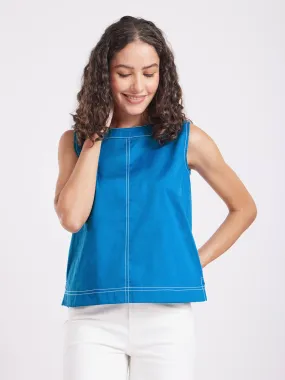 Cotton Satin Top - Blue