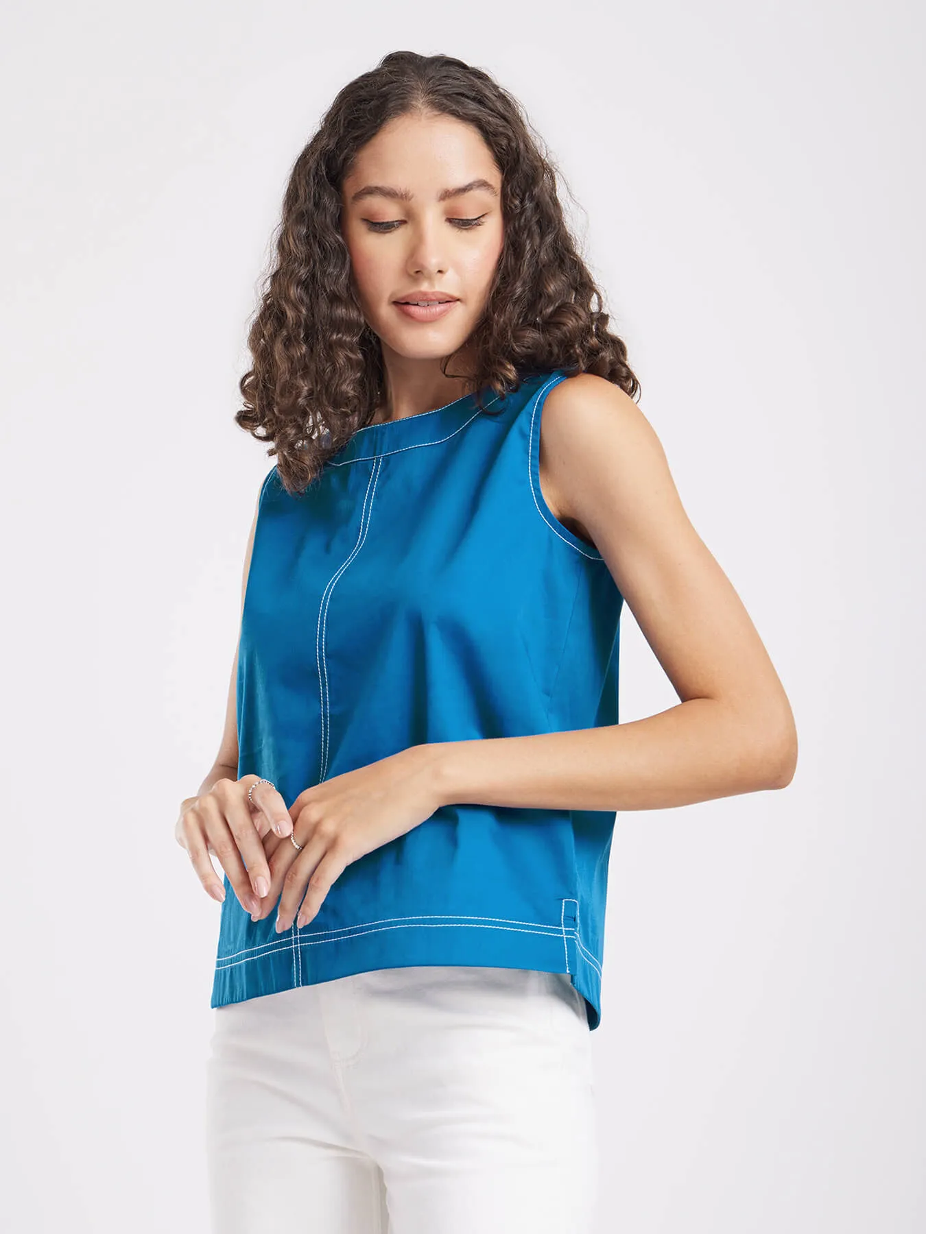 Cotton Satin Top - Blue