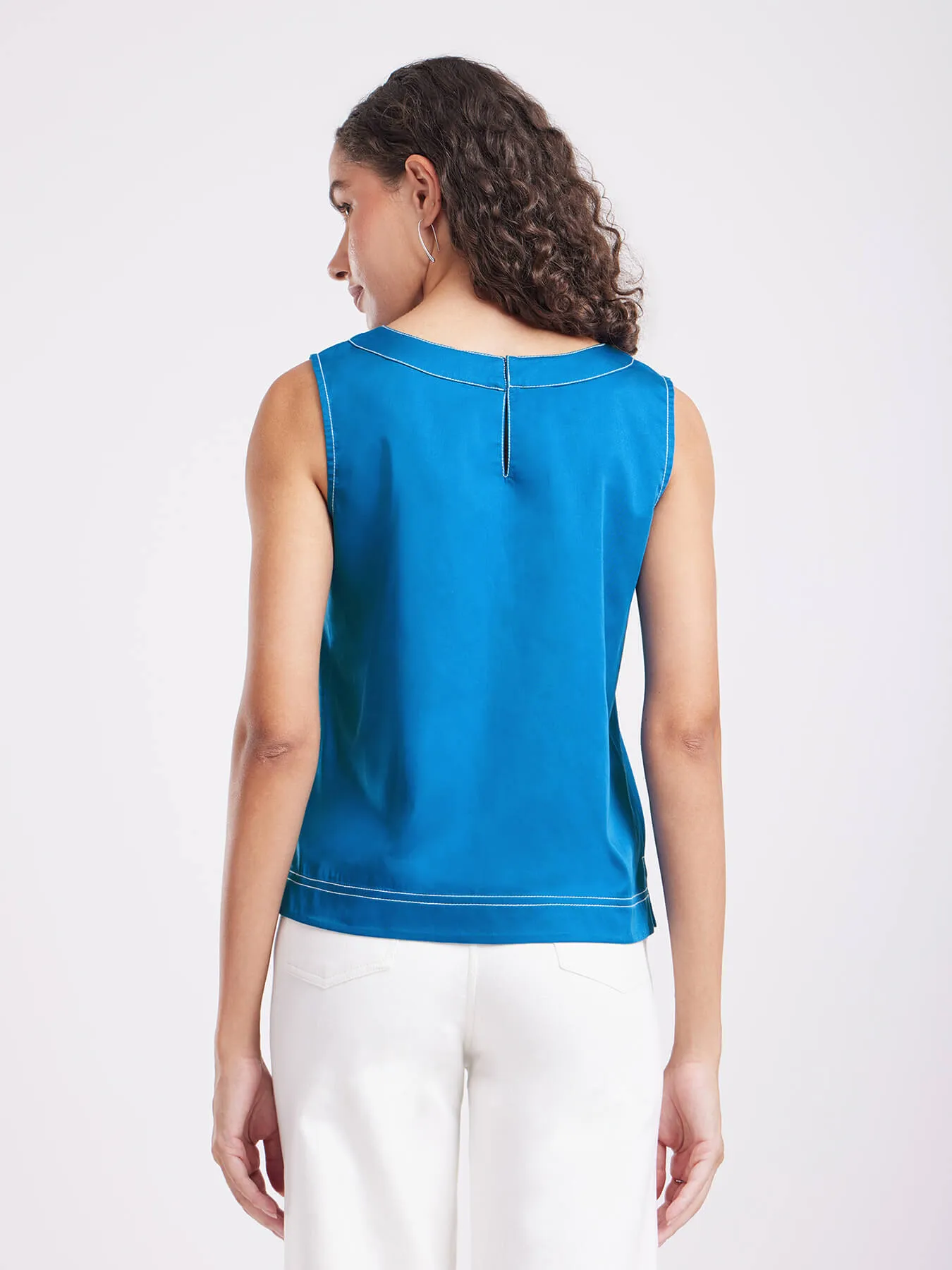 Cotton Satin Top - Blue