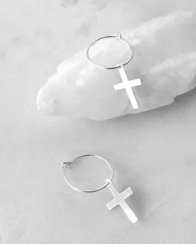 Cross Hoop Earrings  - Sterling Silver