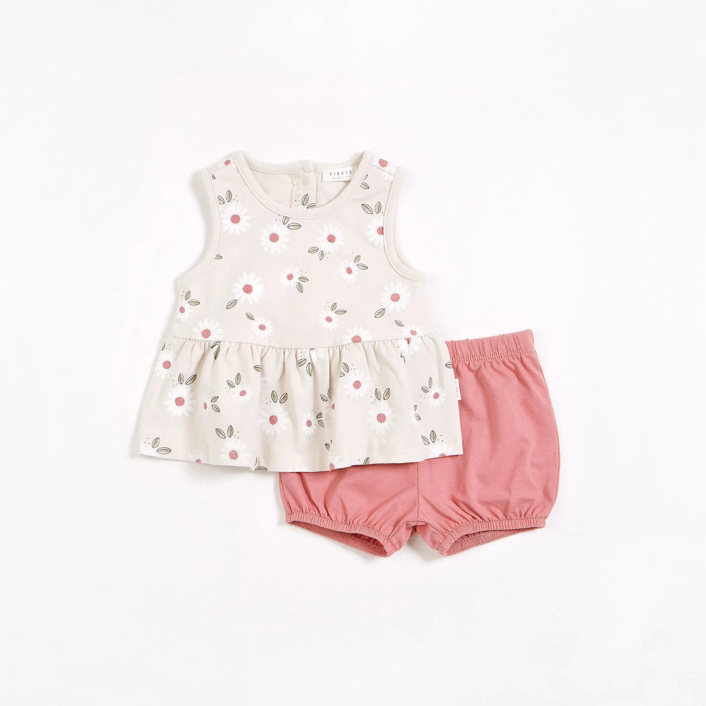 Daisy Print on Crème Peplum Shorts Set | Petit Lem