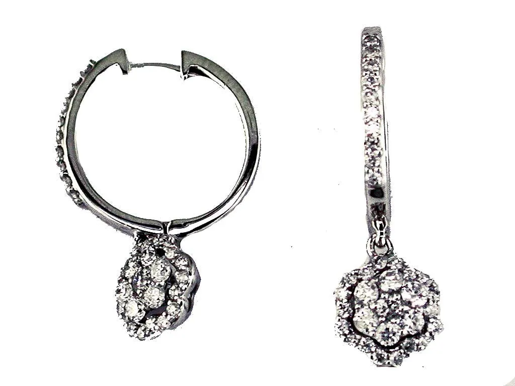 Diamond Cluster Flower Design Dangle Earrings