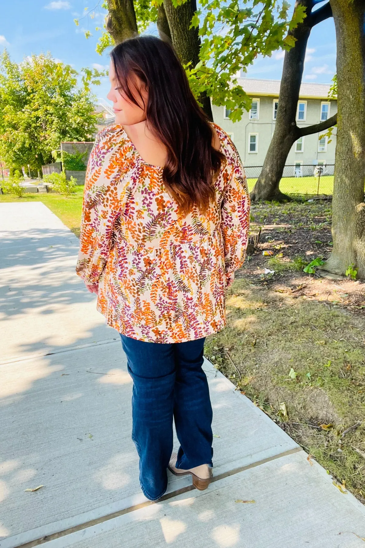 Fall in Love Taupe & Rust Floral Print Babydoll Bubble Sleeve Top (Open Pack)