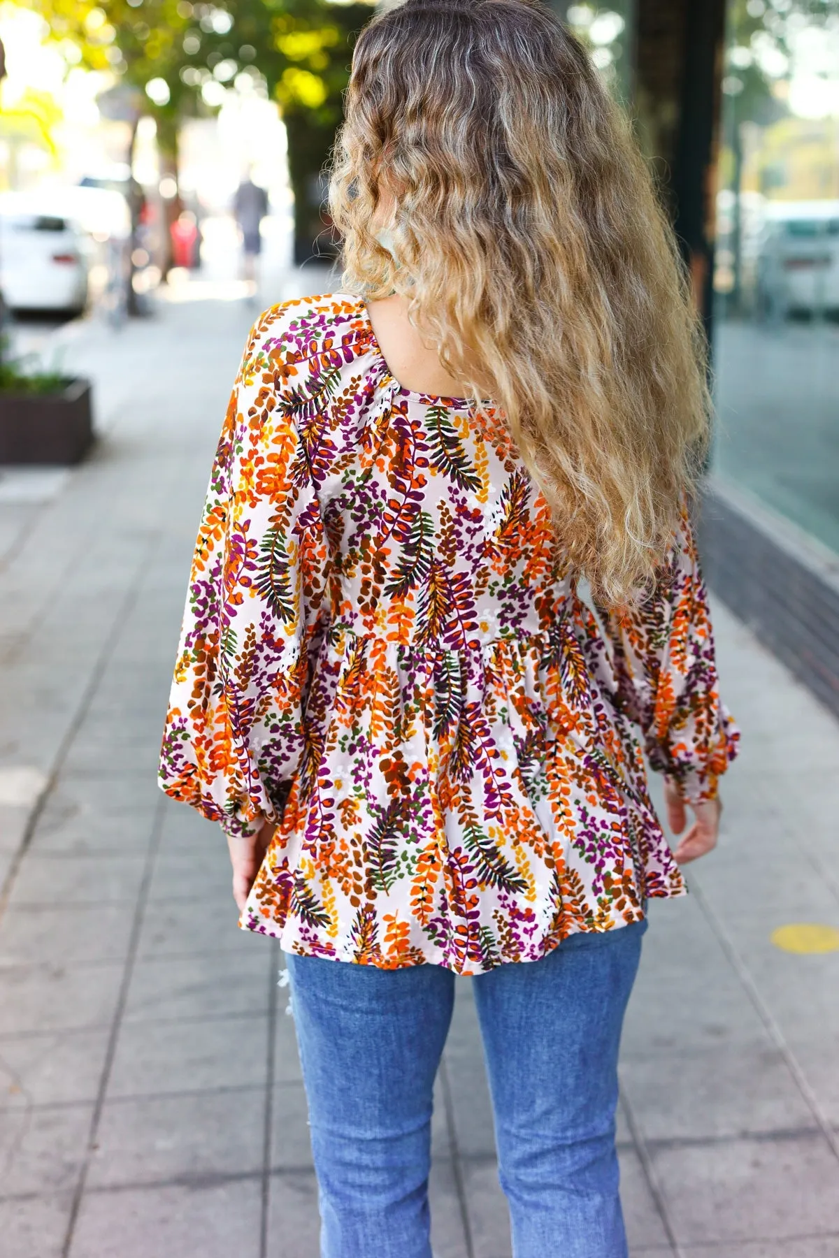 Fall in Love Taupe & Rust Floral Print Babydoll Bubble Sleeve Top (Open Pack)