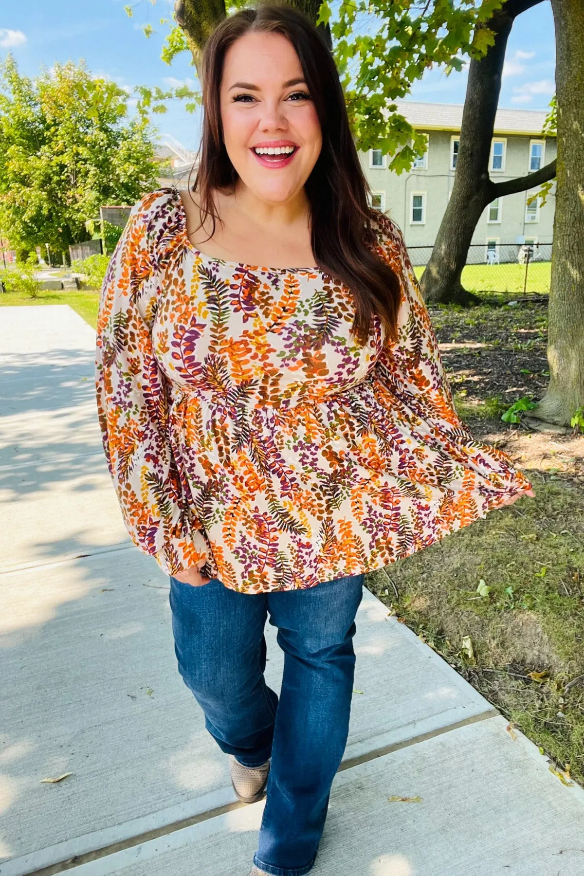 Fall in Love Taupe & Rust Floral Print Babydoll Bubble Sleeve Top (Open Pack)
