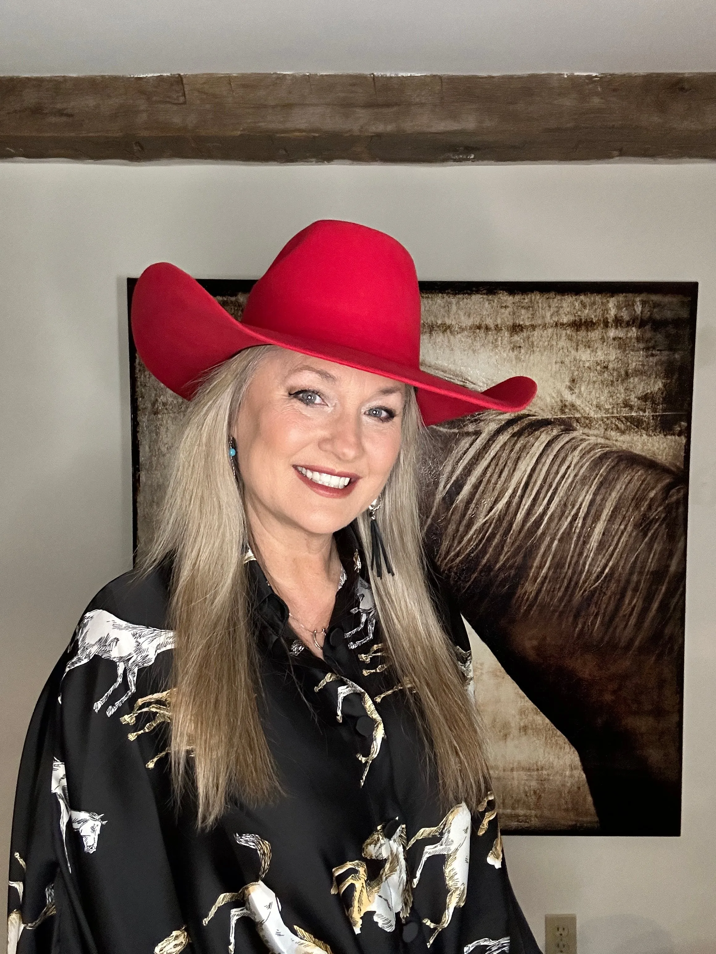 Fancy Horses Print Button Satin Shirt in Black | Bourbon Cowgirl