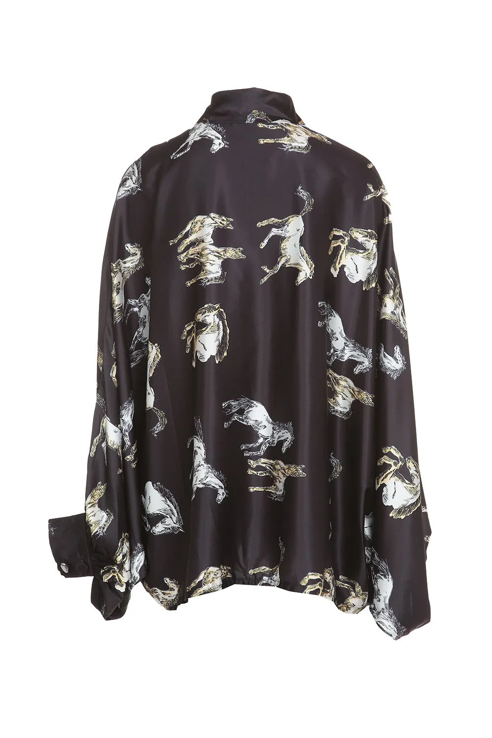 Fancy Horses Print Button Satin Shirt in Black | Bourbon Cowgirl