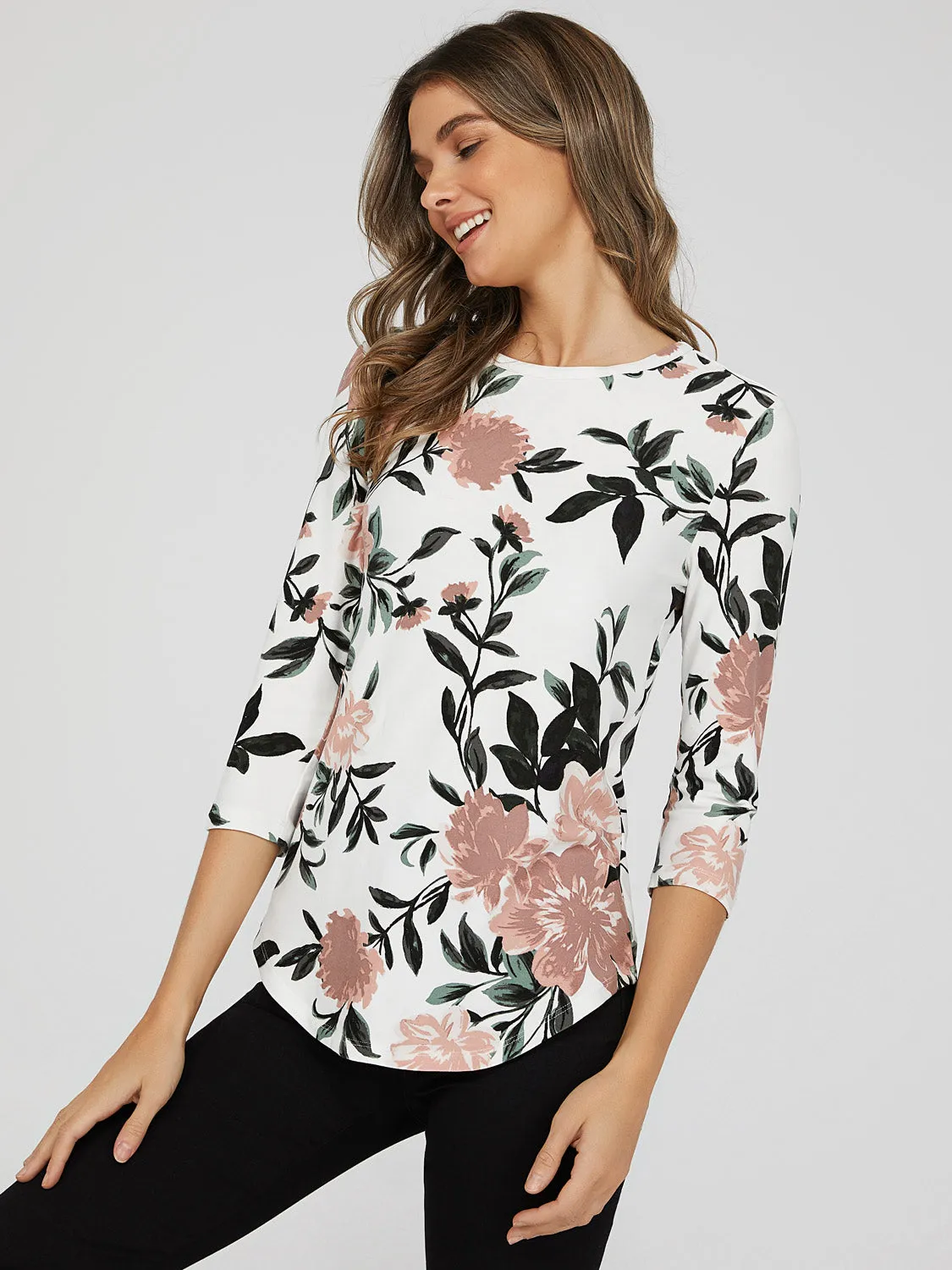 Floral Print Crew Neck Top
