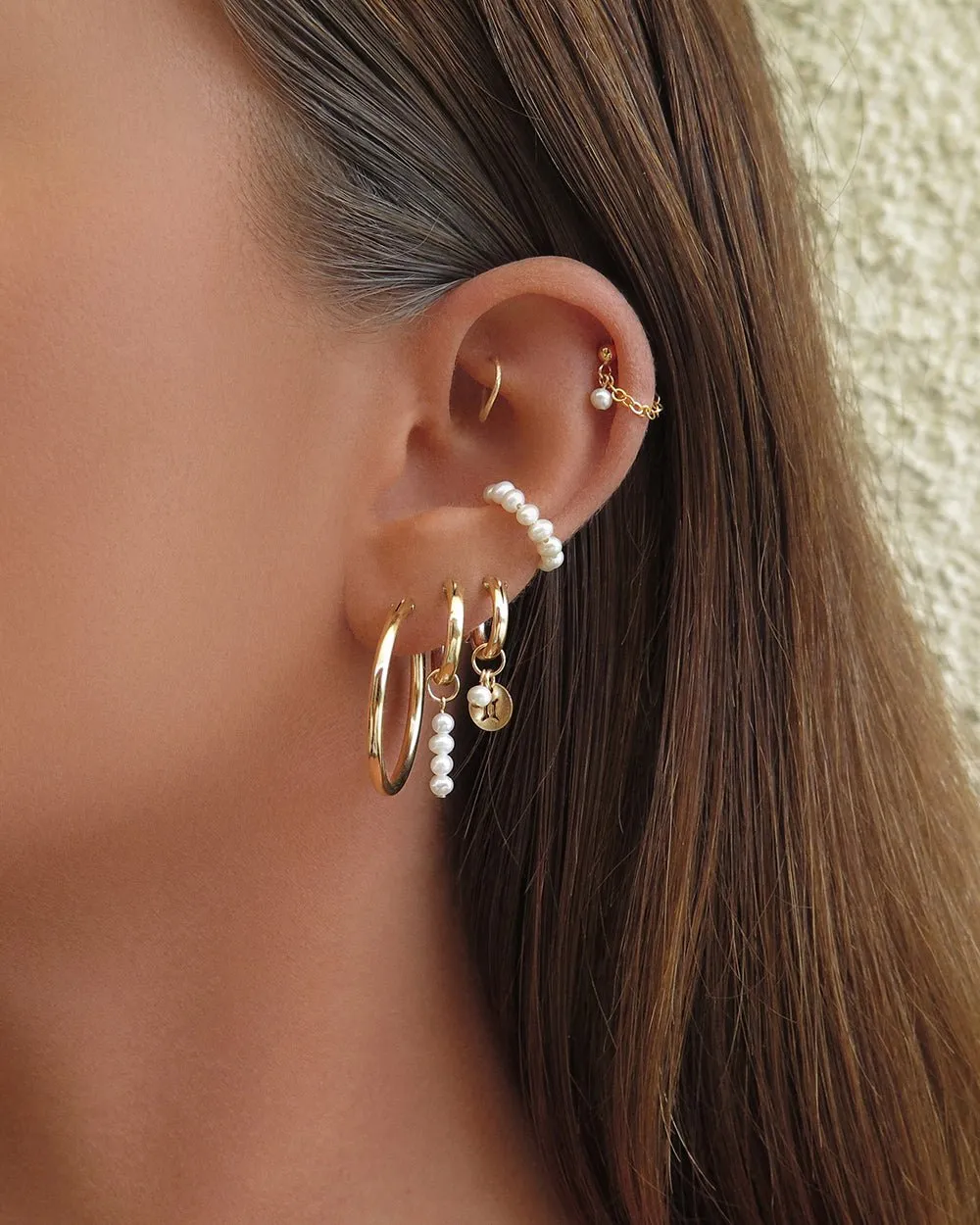 Freshwater Pearl Bar Thick Hoop Earrings