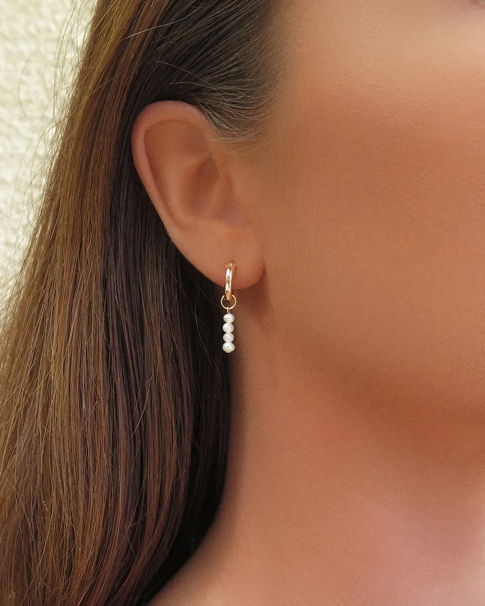 Freshwater Pearl Bar Thick Hoop Earrings