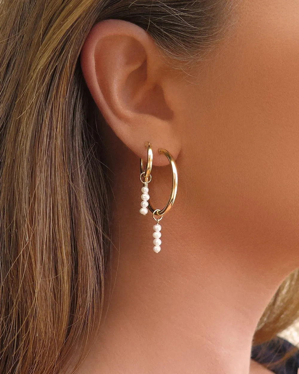 Freshwater Pearl Bar Thick Hoop Earrings