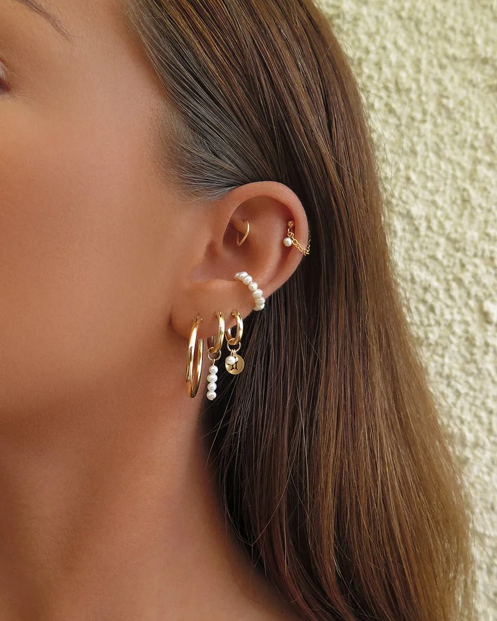 Freshwater Pearl Bar Thick Hoop Earrings