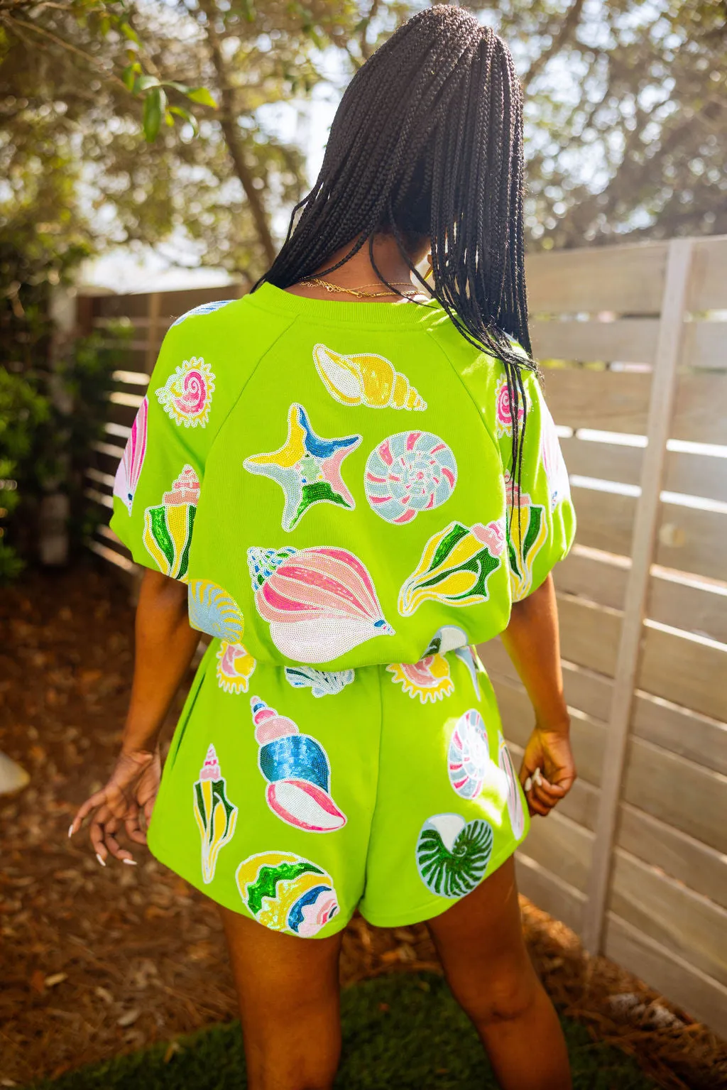 Green Colorblock Shells Bubble Top