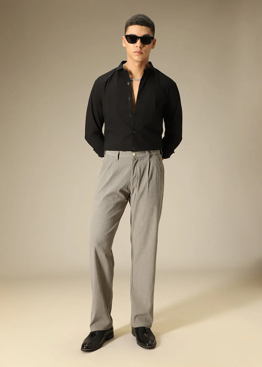 Grey Textured Corduroy Pant
