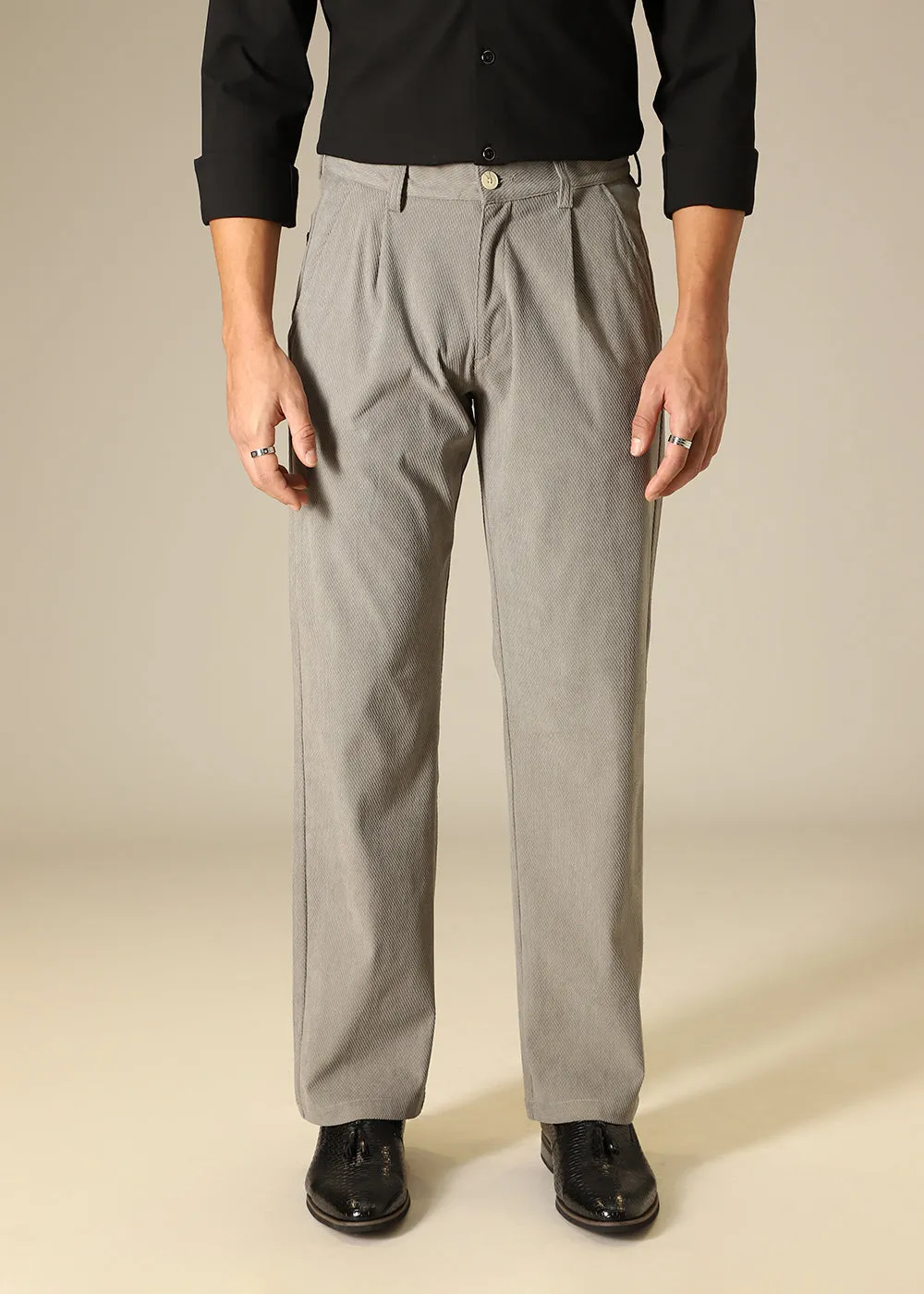 Grey Textured Corduroy Pant