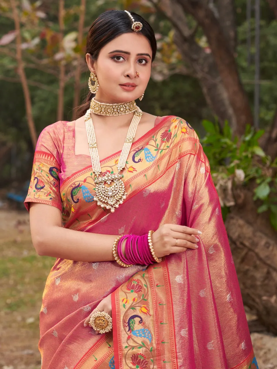 KcPc New Banarasi paithani silk Beautiful Zari border figure Pallu saree,SANG
