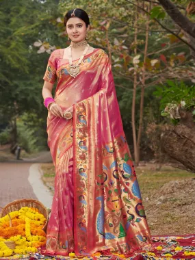 KcPc New Banarasi paithani silk Beautiful Zari border figure Pallu saree,SANG