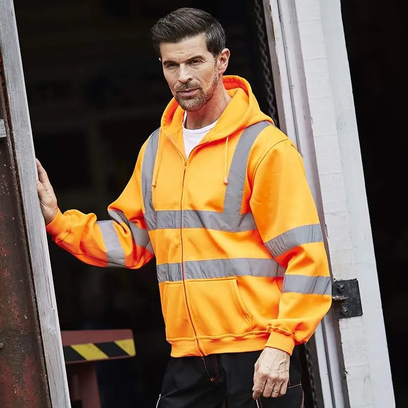 Men's Hi Visibility Zipped Hooded Sweatshirt