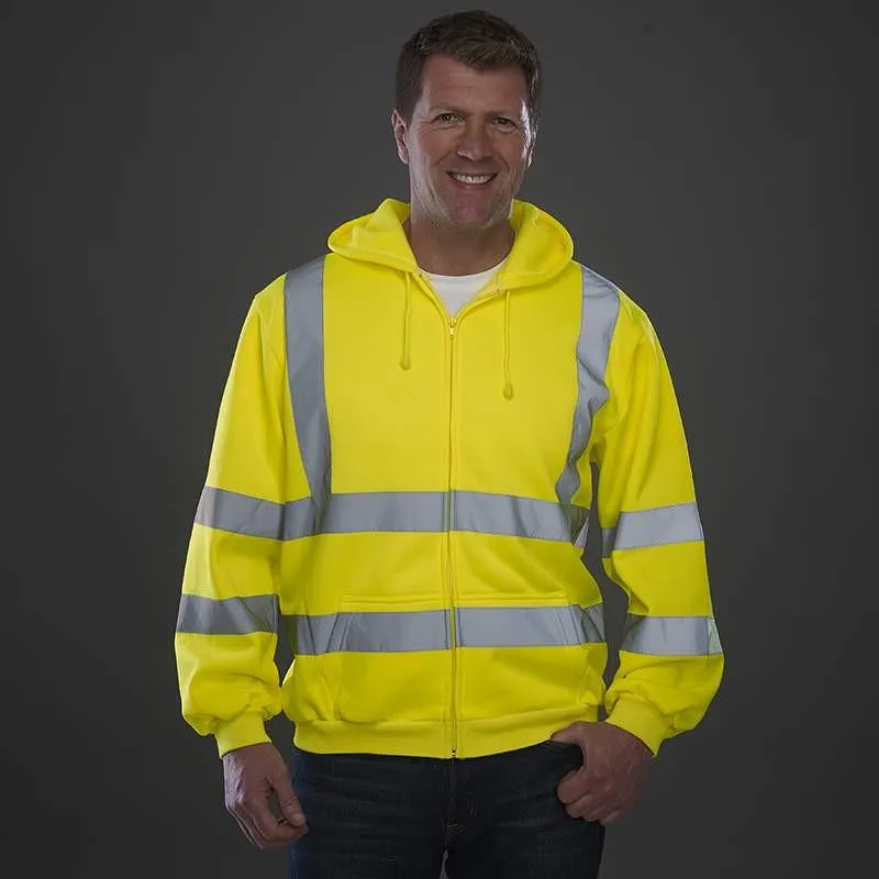 Men's Hi Visibility Zipped Hooded Sweatshirt