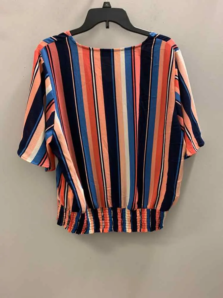 NWT MICHAEL KORS PLUS SIZES Size 1X CRL/NVY/PCH/BLU/WHT Stripe SHORT SLEEVES TOP