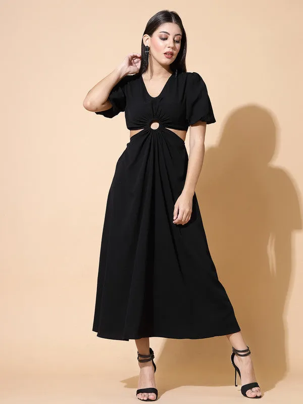 Odour Control V Neck A Line Midi Dress For Women
