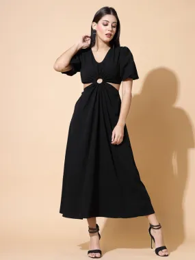 Odour Control V Neck A Line Midi Dress For Women
