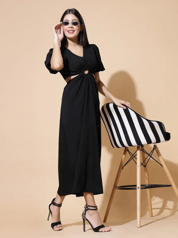 Odour Control V Neck A Line Midi Dress For Women